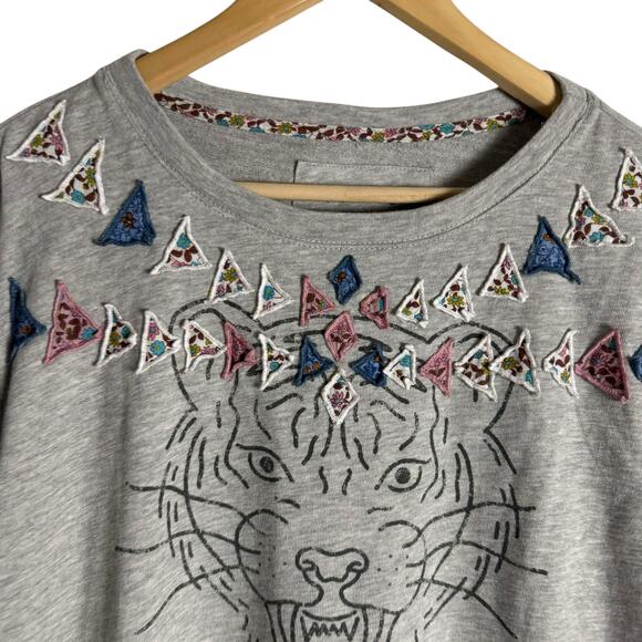 Luna Mercantile Co Anthropologie Gray Graphic Tiger Embellished Crew Sweatshirt - Picture 6 of 14